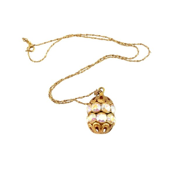 Vintage 14K Gold Filled Pendant Necklace With Iridescent Beads  Filigree Detaili - Picture 1 of 7